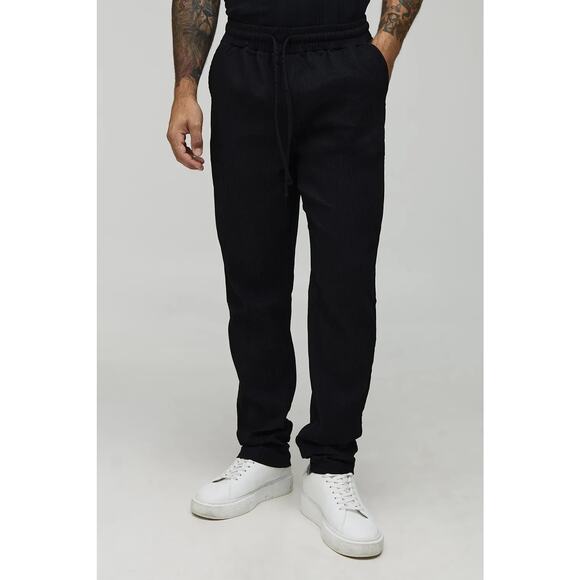 Boohoo Man Black Slim Fit Pleated Trousers Pants Size Small - Picture 1 of 8